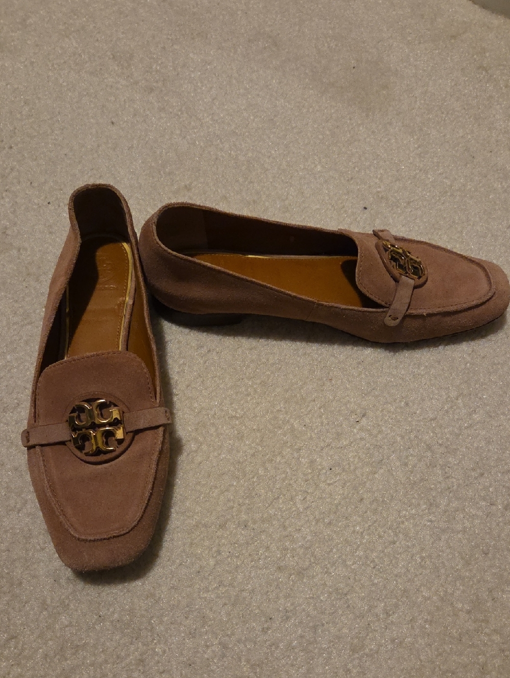 Tory Burch Dusty Rose Pink Suede Logo Medallion Loafers